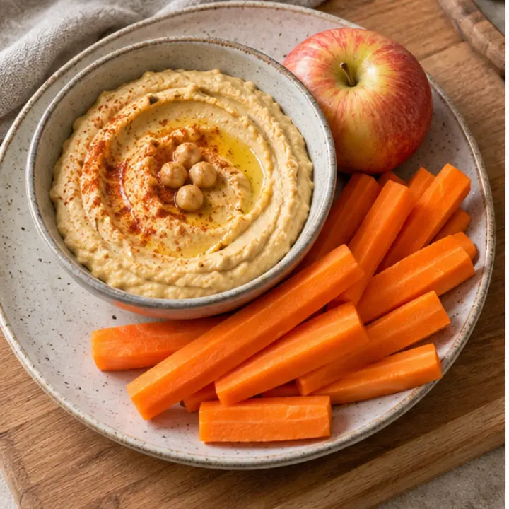 Hummus con zanahoria y fruta